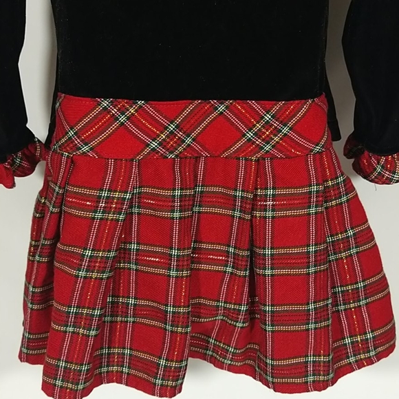 Girls Holiday Dress 3T Velvet Plaid Red Black - Picture 10 of 10